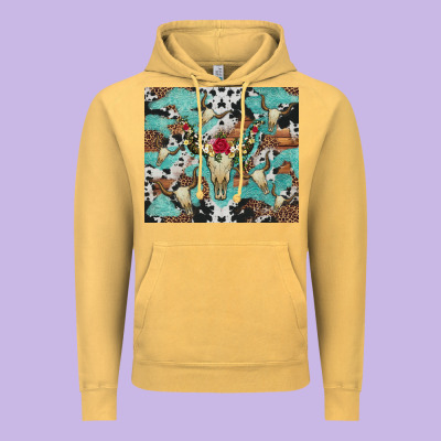 Bull Skull Flowers Cowhides And Leopard Vintage Hoodie Designed By Artiststas
