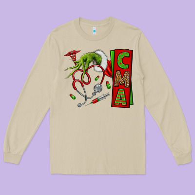 Grinch Hand Cma Nurse Long Sleeve Tee Designed By Nancycooperartshop