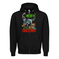 Black merry christmas velociraptor Zipper Hoodie - LillyAllenDesigns