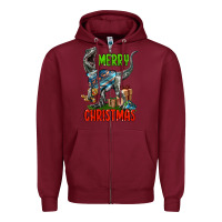 Burgundy merry christmas velociraptor Zipper Hoodie - LillyAllenDesigns