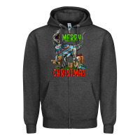 Charcoal Heather merry christmas velociraptor Zipper Hoodie - LillyAllenDesigns