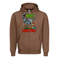 Chestnut merry christmas velociraptor Zipper Hoodie - LillyAllenDesigns