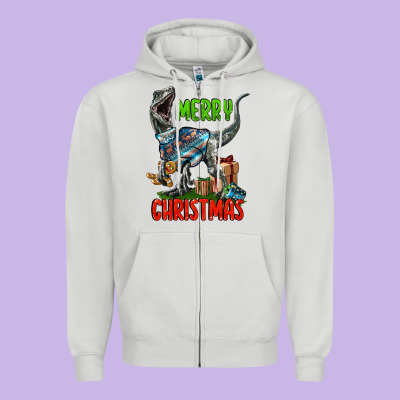 Merry Christmas Velociraptor Zipper Hoodie Designed By Lillyallendesigns