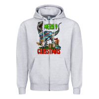 Heather Grey merry christmas velociraptor Zipper Hoodie - LillyAllenDesigns