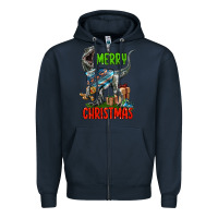 Navy merry christmas velociraptor Zipper Hoodie - LillyAllenDesigns