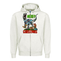 Oatmeal Heather merry christmas velociraptor Zipper Hoodie - LillyAllenDesigns