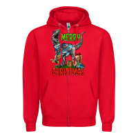 Red merry christmas velociraptor Zipper Hoodie - LillyAllenDesigns