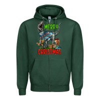 Sports Green merry christmas velociraptor Zipper Hoodie - LillyAllenDesigns