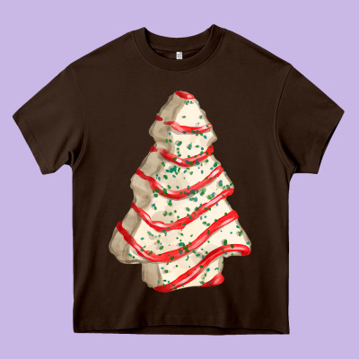 White Christmas Cake Heavy Core Tee Designed By Fadigitalartstudio