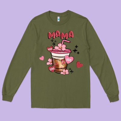 Mama Coffee Cups Long Sleeve Tee Designed By Maliassmallbusiness