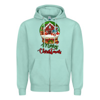 Seafoam Merry Christmas Zipper Hoodie - LillyAllenDesigns