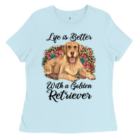 Baby Blue life is better with a golden retriever Ladies Tee - JahusDesignShop