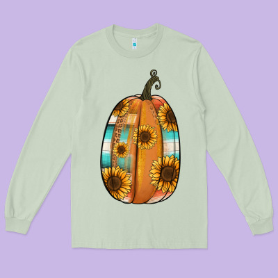 Serape Sunflower Pumpkin Long Sleeve Tee Designed By Nancycooperartshop