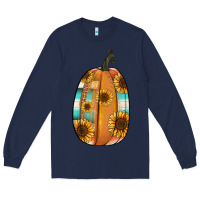 Navy Serape sunflower pumpkin Long Sleeve Tee - NancyCooperArtShop