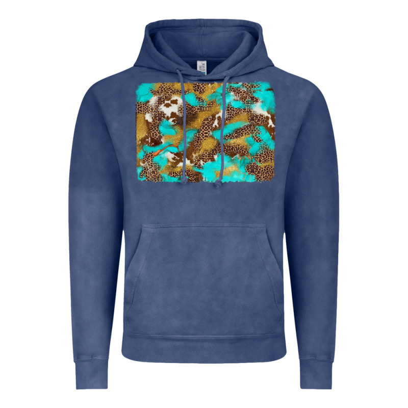 Western Turquoise Leopard And Cowhide Background Vintage Hoodie by Artiststas | Teevron