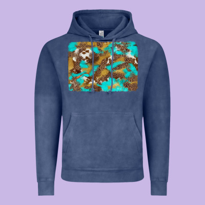 Western Turquoise Leopard And Cowhide Background Vintage Hoodie Designed By Artiststas