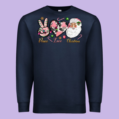 Peace Love Pink Christmas Premium Sweatshirt Designed By Nancycooperartshop