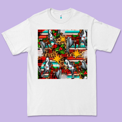 Christmas Horse Leopard Tartan Premium Tee Designed By Fadigitalartstudio