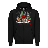 Black Merry Christmas Gray Squirrel Zipper Hoodie - LillyAllenDesigns