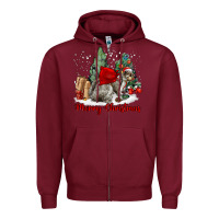 Burgundy Merry Christmas Gray Squirrel Zipper Hoodie - LillyAllenDesigns