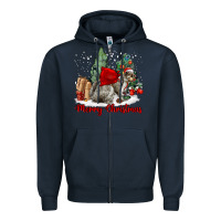 Navy Merry Christmas Gray Squirrel Zipper Hoodie - LillyAllenDesigns