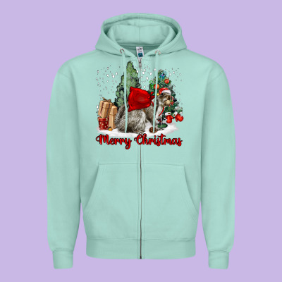 Merry Christmas Gray Squirrel Zipper Hoodie Designed By Lillyallendesigns