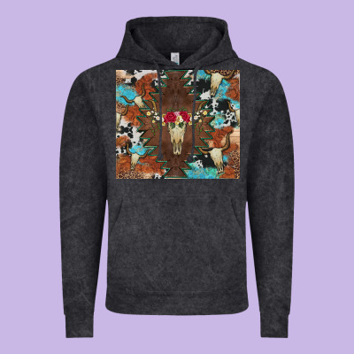 Western Floral Bullskull Cowhide And Leopard Vintage Hoodie Designed By Artiststas