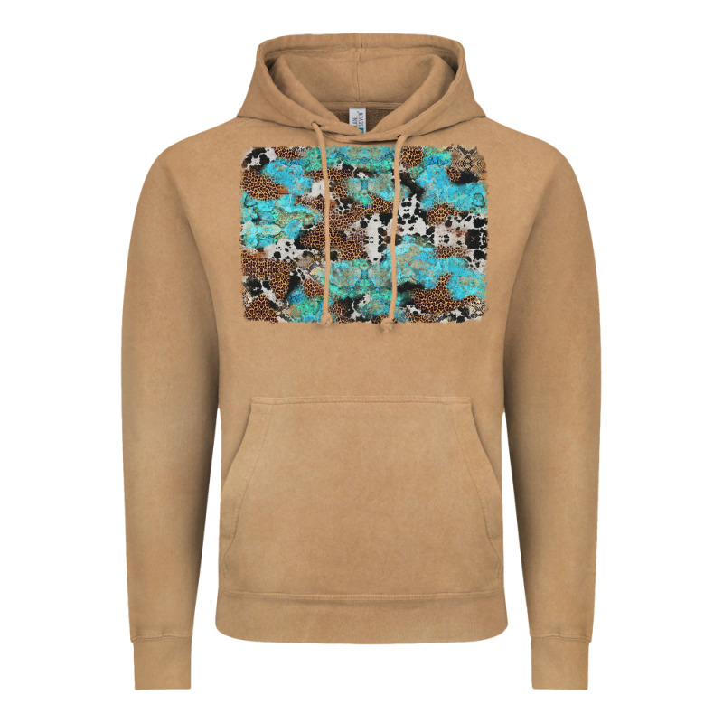 Western Cowhide And Leopard With Turquoise Background Vintage Hoodie by Artiststas | Teevron