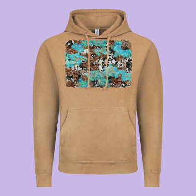 Western Cowhide And Leopard With Turquoise Background Vintage Hoodie Designed By Artiststas