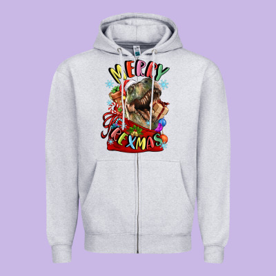 T Rex Merry Rexmas Zipper Hoodie Designed By Lillyallendesigns