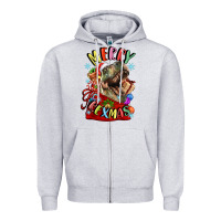 Heather Grey t rex merry rexmas Zipper Hoodie - LillyAllenDesigns