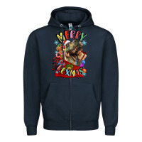 Navy t rex merry rexmas Zipper Hoodie - LillyAllenDesigns