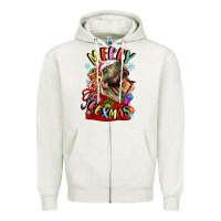 Oatmeal Heather t rex merry rexmas Zipper Hoodie - LillyAllenDesigns