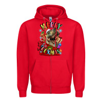 Red t rex merry rexmas Zipper Hoodie - LillyAllenDesigns
