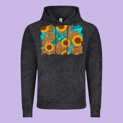 Sunflower Turquoise And  Leather Background Vintage Hoodie Designed By Artiststas