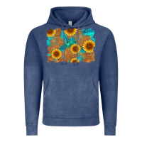 Vintage Denim sunflower turquoise and  leather background Vintage Hoodie - Artiststas