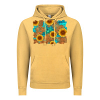 Vintage Mustard sunflower turquoise and  leather background Vintage Hoodie - Artiststas