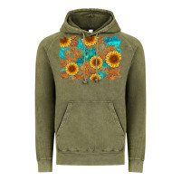 Vintage Olive sunflower turquoise and  leather background Vintage Hoodie - Artiststas