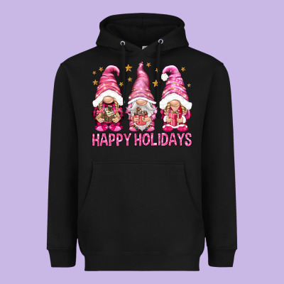 Happy Holidays With Gnomes Heavyweight Hoodie Designed By Nancycooperartshop