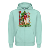 Seafoam merry christmas penguin Zipper Hoodie - LillyAllenDesigns