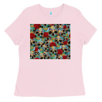 Bubblegum Pink sugar skulls roses tumbler 3 Ladies Tee - CTS Tumbler Store