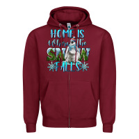 Burgundy Home Is Where The Snow Falls Winter Penguin Zipper Hoodie - LillyAllenDesigns