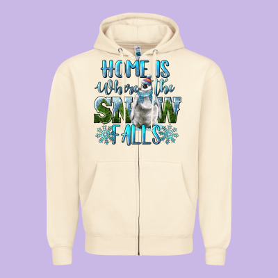 Home Is Where The Snow Falls Winter Penguin Zipper Hoodie Designed By Lillyallendesigns