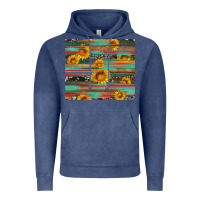 Vintage Denim sunflower serape wood and cowhide Vintage Hoodie - Artiststas