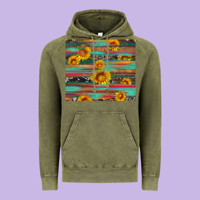 Sunflower Serape Wood And Cowhide Vintage Hoodie Designed By Artiststas