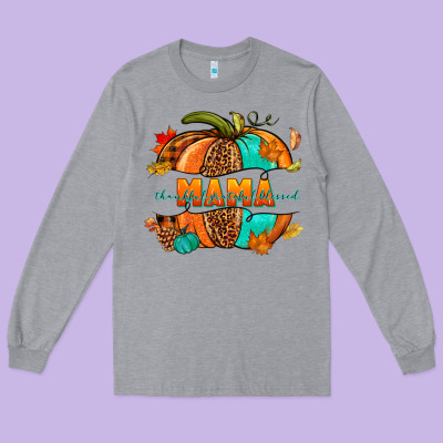Thankful Grateful Blessed Mama Pumpkin Long Sleeve Tee Designed By Nancycooperartshop