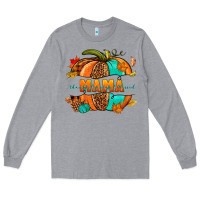 Heather Grey Thankful grateful blessed mama pumpkin Long Sleeve Tee - NancyCooperArtShop