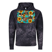 Cloud Black sunflower and cowhides with wood and turquoise background Vintage Hoodie - Artiststas