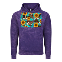 Cloud Purple sunflower and cowhides with wood and turquoise background Vintage Hoodie - Artiststas