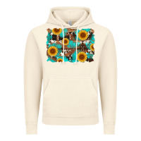 Vintage Artic sunflower and cowhides with wood and turquoise background Vintage Hoodie - Artiststas
